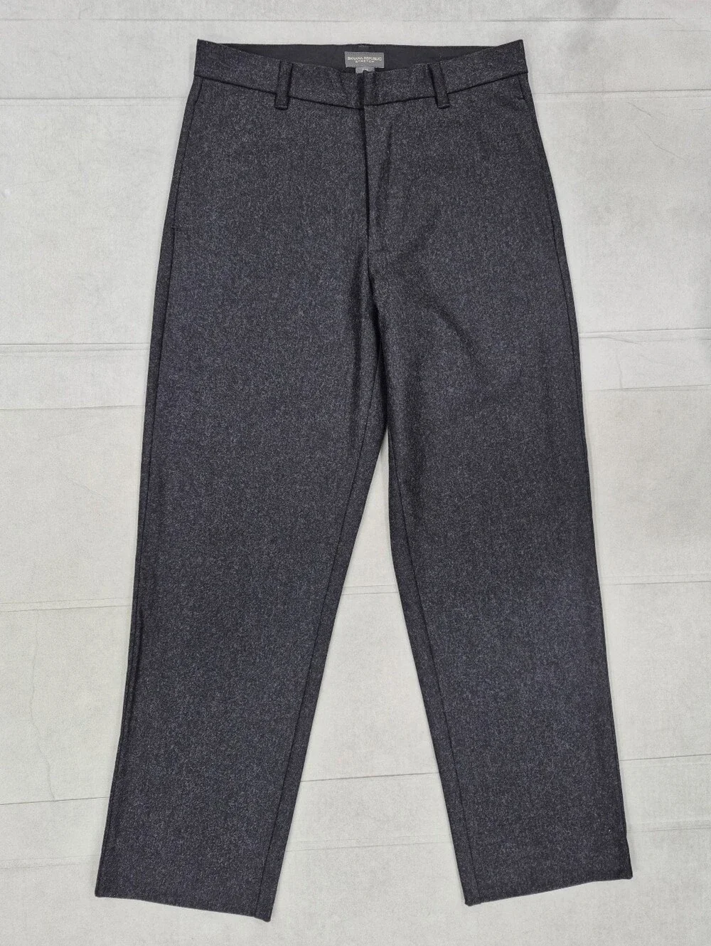Banana Republic Stretch wool dress pants men's 32R black gray flat front trouser